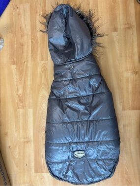 Top Paw Gray Quilted Puffer Dog Coat with Faux-Fur Hood